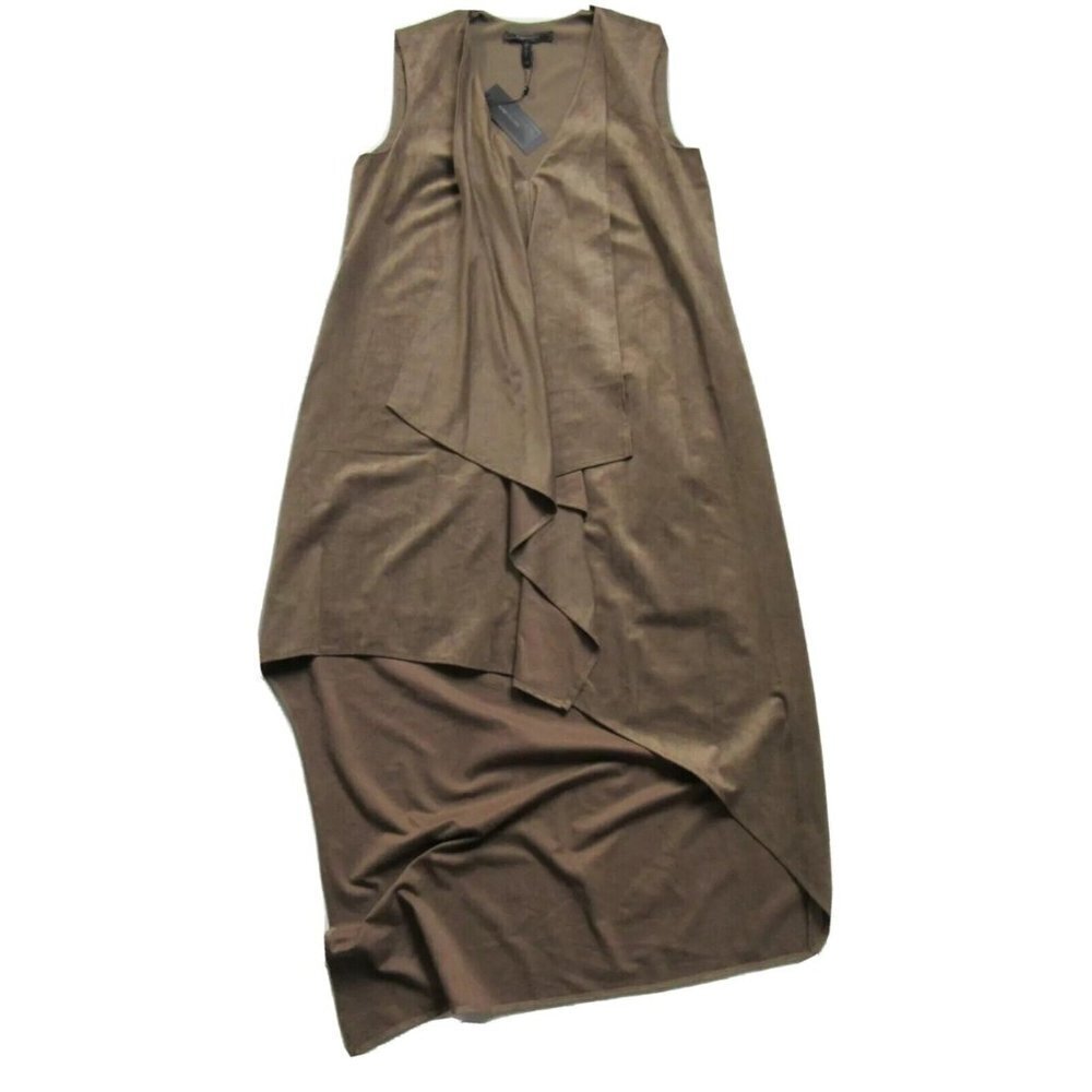 NWT BCBG MaxAzria Tara Trar in Light Fatigue Faux Suede Ruffle High Low Dress M - Picture 3 of 7
